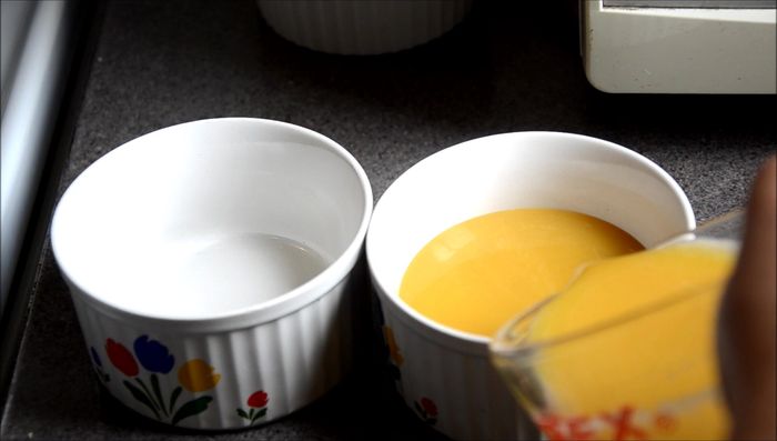 Pour the custard mixture into a heatproof bowl (size will affect steaming time).