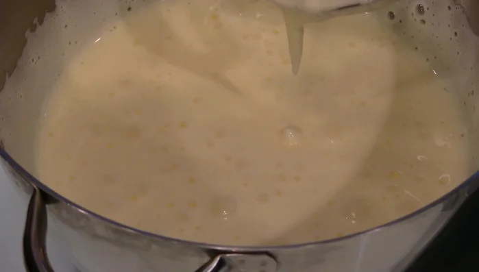 Beat egg whites (or whole eggs as shown in the video).