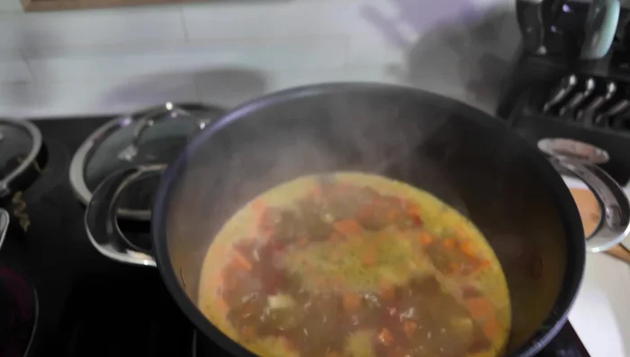 Once boiling, reduce heat to a simmer. Cover and cook for 5 minutes, or until sweet potatoes are fork-tender.