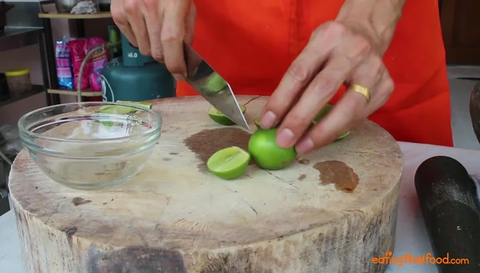 Prepare the sauce: Juice limes and set aside.