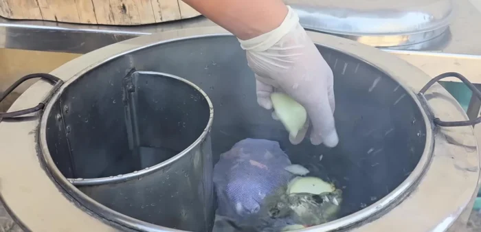 Add onions, Chinese cabbage, pandan leaves.