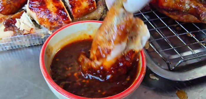 Remove from the rotisserie, let rest, and serve with the dipping sauce.