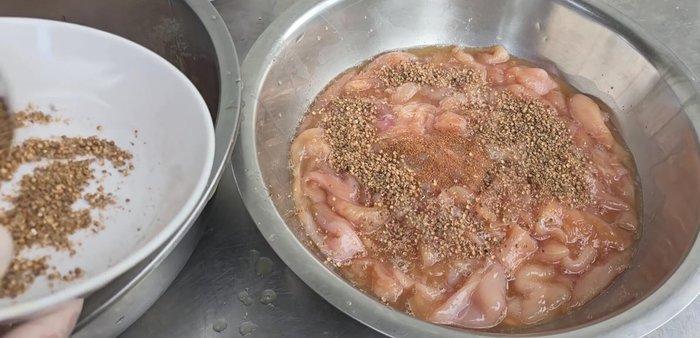 Roast and grind coriander and cumin seeds separately.