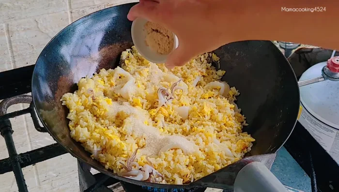 Add water, sugar, seasoning powder, and salt.