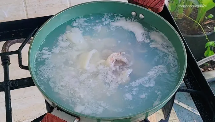 Blanch squid (1-2 minutes) and drain.