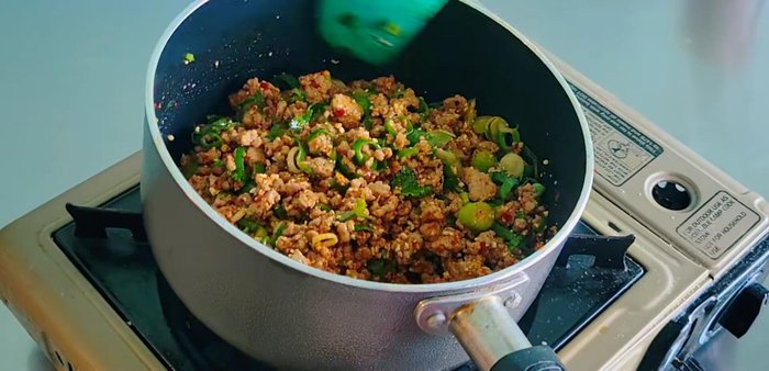 Let the pork larb cool completely.