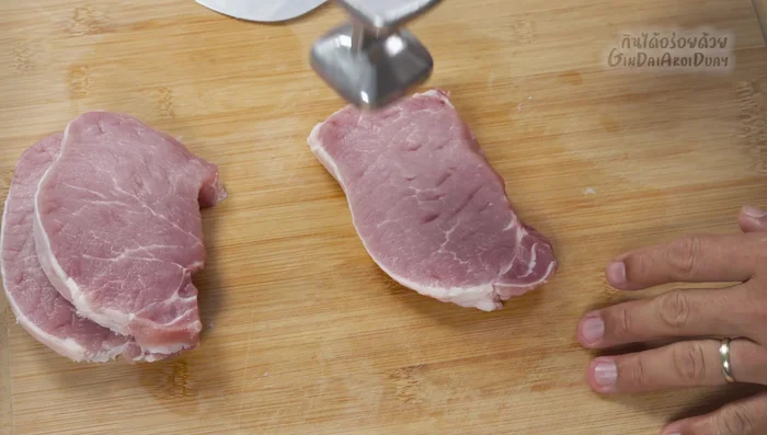 Pound the pork: Gently pound the pork with a meat hammer to help tenderize it and ensure even cooking. This will also make the cutlets larger.