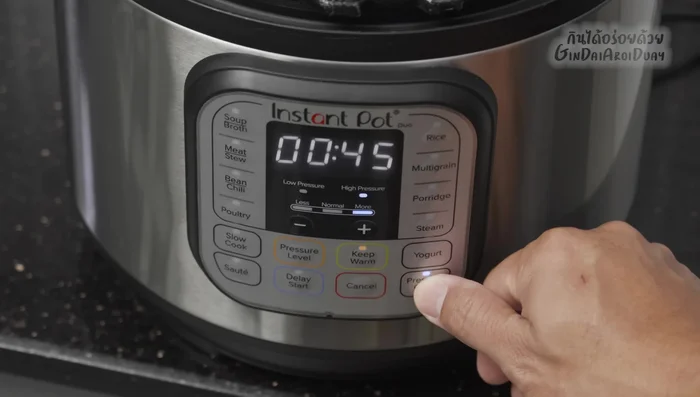 Pressure cook: Close the instant pot lid, set to pressure cooking mode, and cook for 35-40 minutes. (851.6)