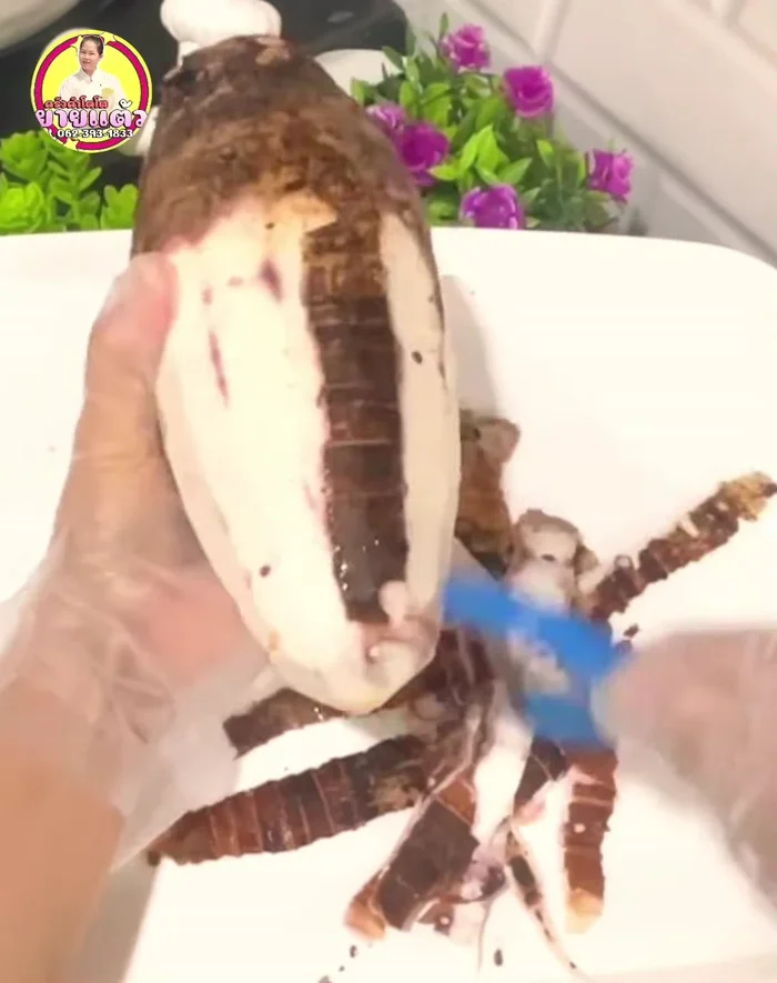 Wash and peel the taro. Remove any bruised or discolored parts (23.96)