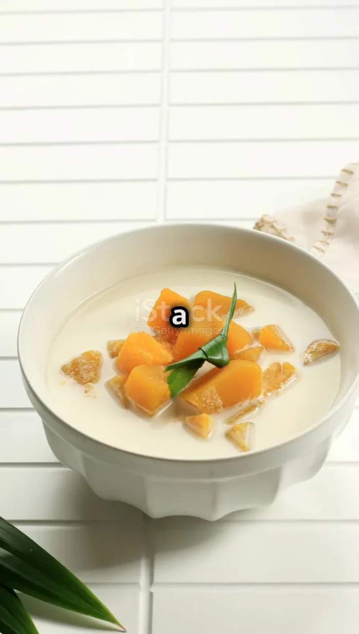 Bring coconut milk to a boil in a pot with lemongrass, chili, and galangal.