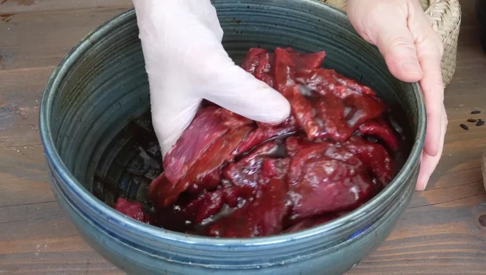 Marinate beef in the prepared mixture for at least 4 minutes, until the liquid is absorbed. Add the toasted spices and mix well for 1 minute.