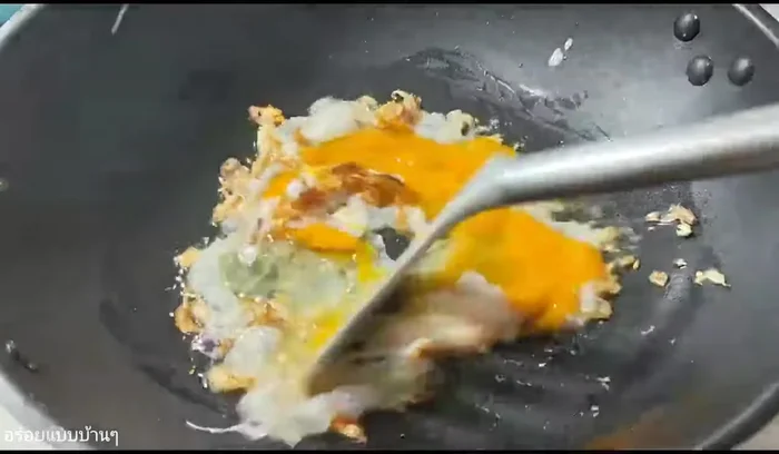 Add the eggs and scramble.