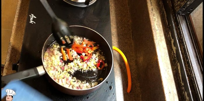 Add red bell peppers for added aroma and flavor.