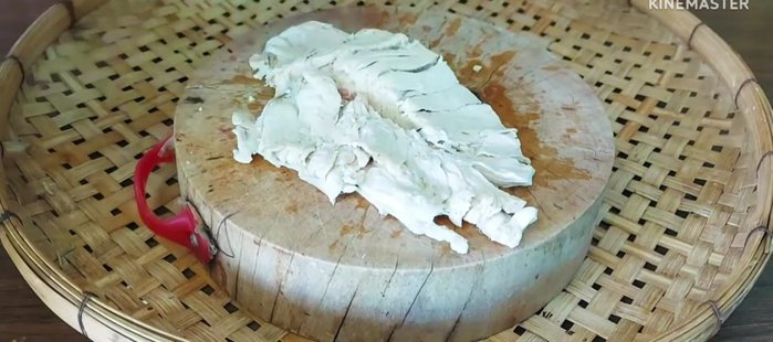 Pound the cooled chicken breast to make it easier to shred. Shred into strips.