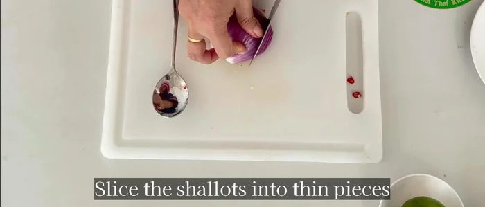 Slice the shallots into thin pieces and chop them into smaller bits.