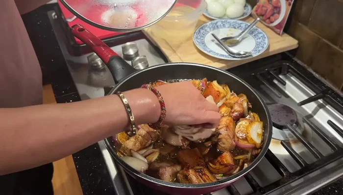 Add roasted herbs and spices. Cover and cook for 5 minutes.