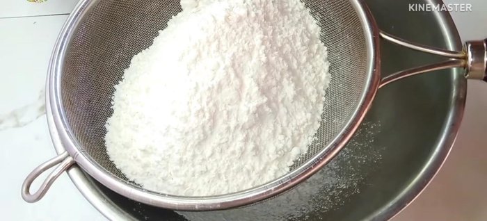 Sift cake flour and baking powder together.