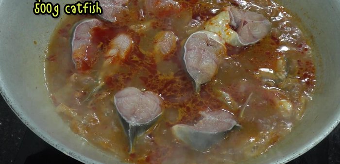 Cook the catfish until done, without stirring.