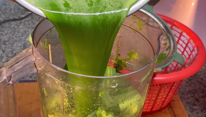 Blend again and strain the mixture through a sieve, squeezing out all the liquid.