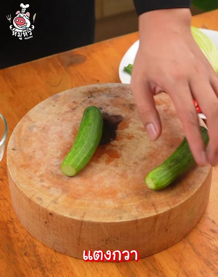 Prepare the cucumber: Wash and cut into bite-sized pieces. Set aside.