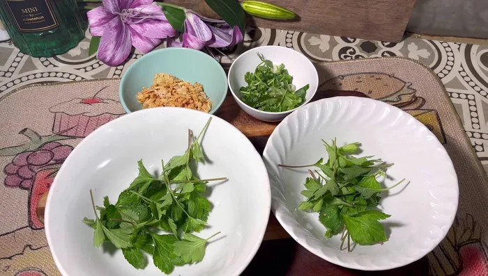 Add Chinese chives and then basil.