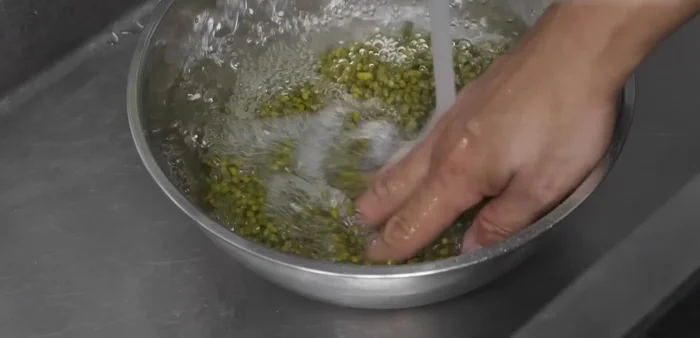 Soak mung beans in water for 4-5 hours, or overnight for best results.