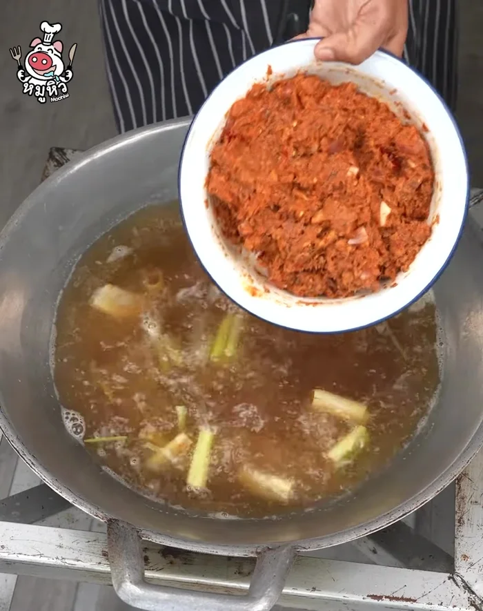Pour the ground mixture into the boiling liquid.