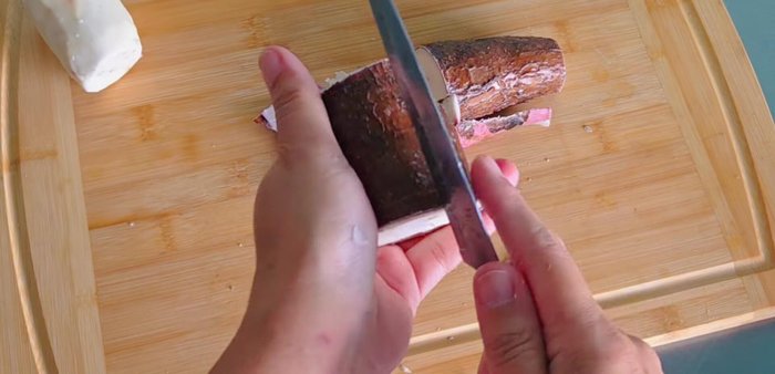 Peel and cut the cassava into small pieces. Remove the hard core.