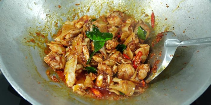 If the mixture is too dry, add a little more water. Simmer until the chicken is cooked through.