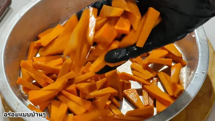 After the pumpkin has soaked, rinse it with water 3 times. It should feel firm to the touch.