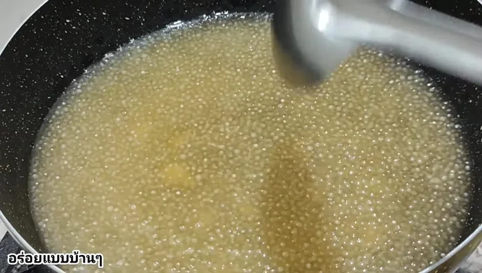 Add the cooked pumpkin to the sago mixture.
