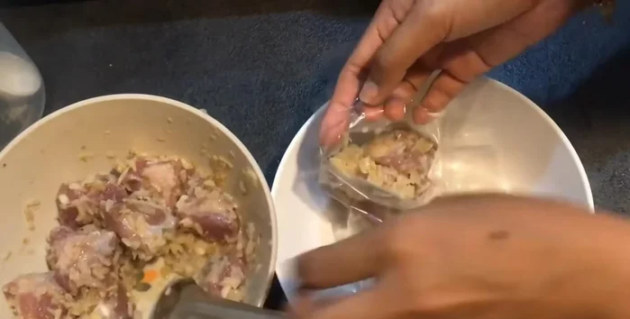 Scoop the mixture into plastic bags, remove excess air, and seal tightly with rubber bands.