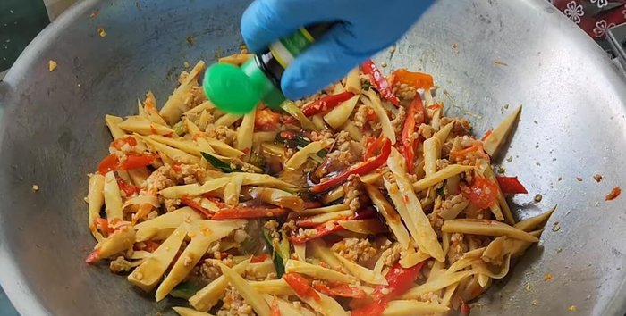 Season with oyster sauce, brown sugar, and ground pepper. Stir-fry until well combined.