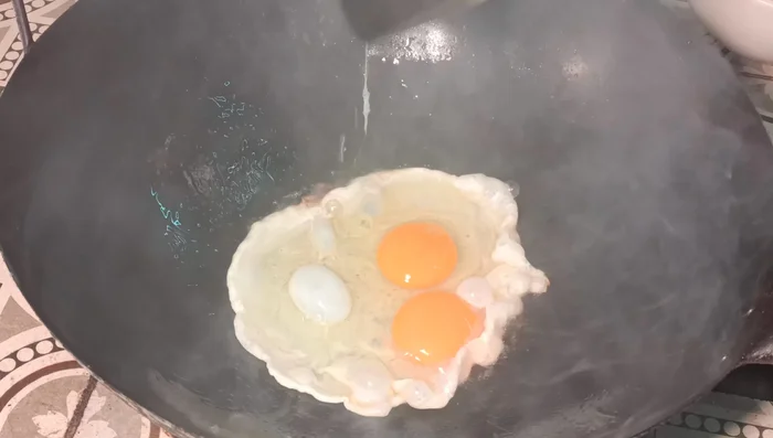 Add eggs to the pan. Wait for them to set, then scramble gently. Don't overcook.