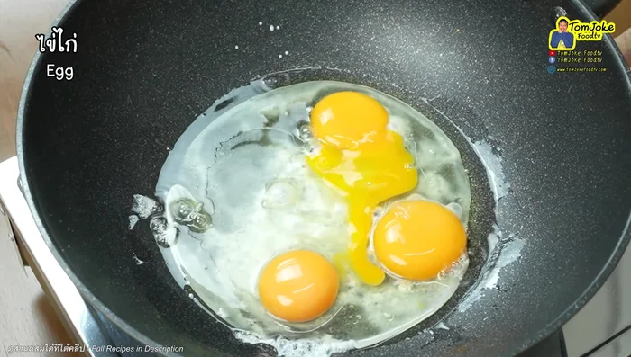 Pour in the eggs and let them cook slightly.