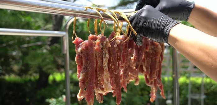 Dry the skewers: Dry the pork skewers in the sun for 1-2 hours, or longer if desired, to prevent sogginess during grilling.