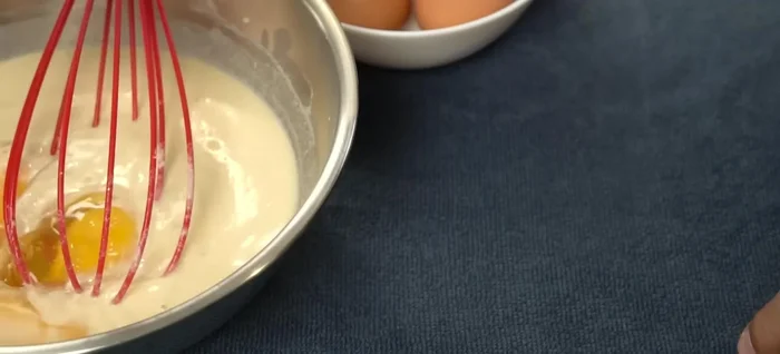 Combine the egg mixture with the milk and flour mixture. Mix until well combined, but not overly fluffy.