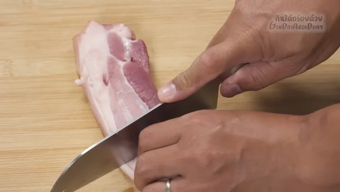 Prepare the pork belly: Grill the whole piece, then cut into bite-sized pieces. Alternatively, you can cut it into pieces before grilling.