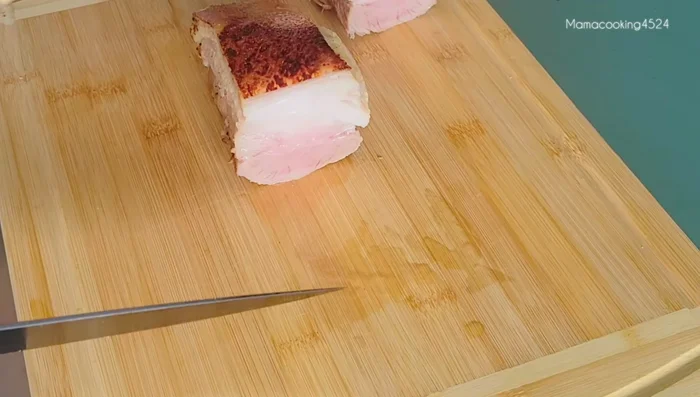 Let the pork belly cool, then slice it into thin pieces (2-3mm thick).