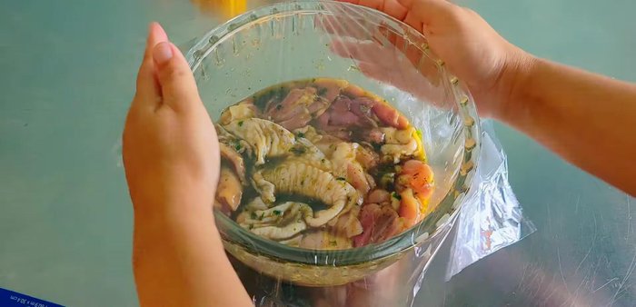 Place marinated chicken in a plastic bag and refrigerate for at least 1-2 hours, or overnight.