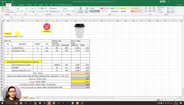 Determine the cost of your coffee beans. In this example, the cost is 400 baht per kilogram.