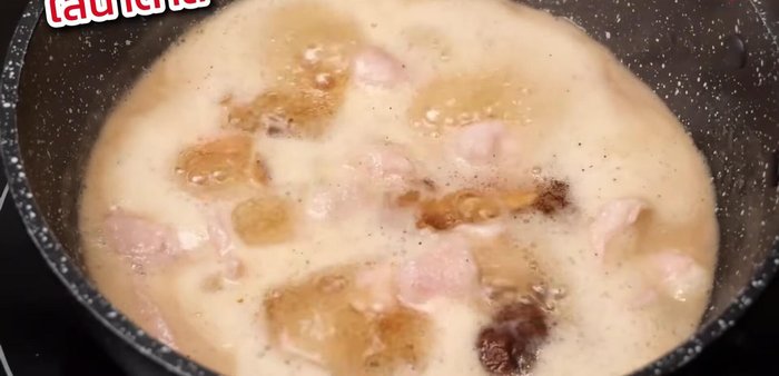 Add sugar (1 tablespoon) once the pork is cooked.