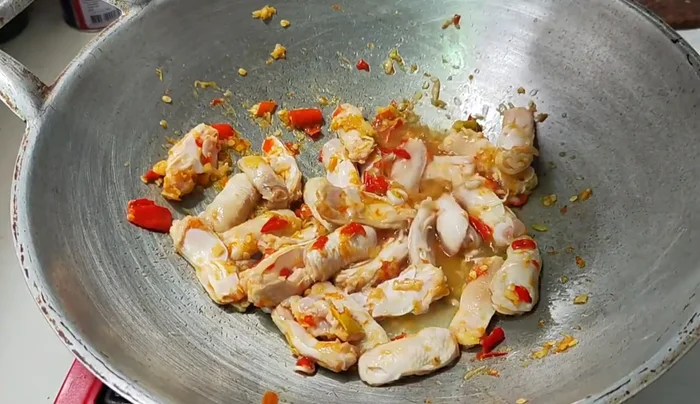 Add water or a little broth to help cook the chicken.