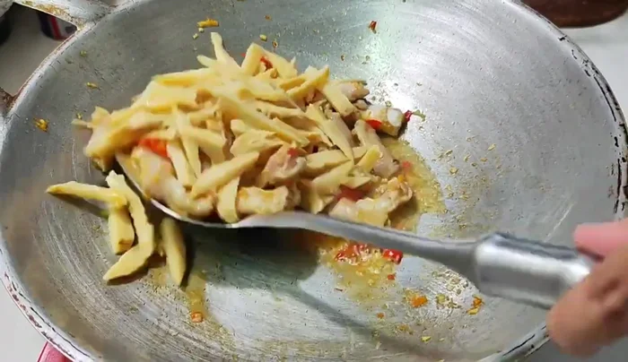 Add bamboo shoots (optional). You can substitute with other vegetables like long beans or baby corn.
