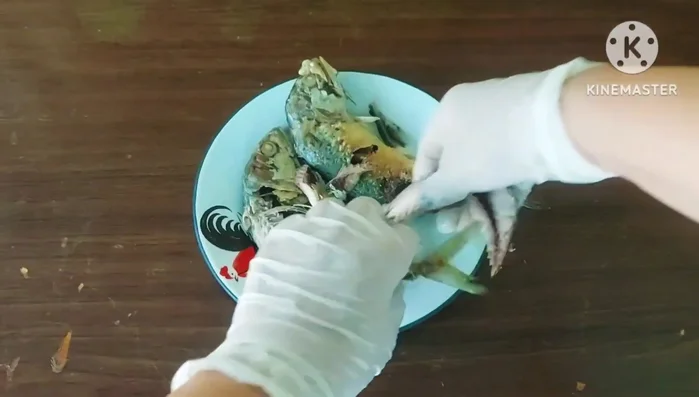 Prepare the fried mackerel: Once cooled, carefully flake the mackerel into smaller pieces.