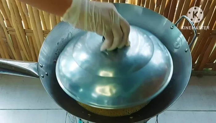 Cover the pan and let the eggs cook completely.