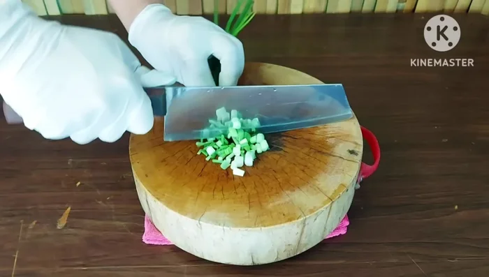 Chop spring onions and coriander into small pieces. Set aside.