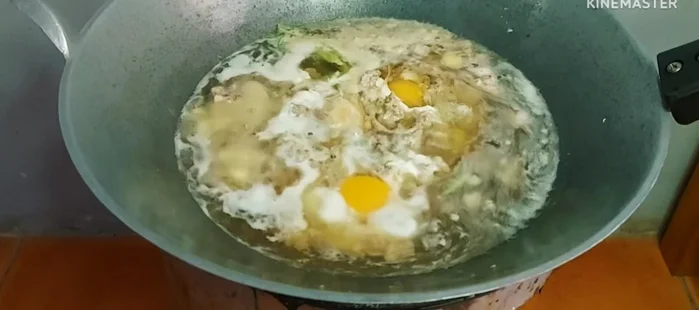 Add eggs, stirring gently to create egg ribbons. (275.56)