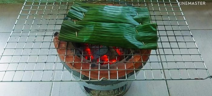 Steam the wrapped pork larb until cooked through.