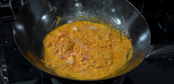 Add kaffir lime leaves for aroma.